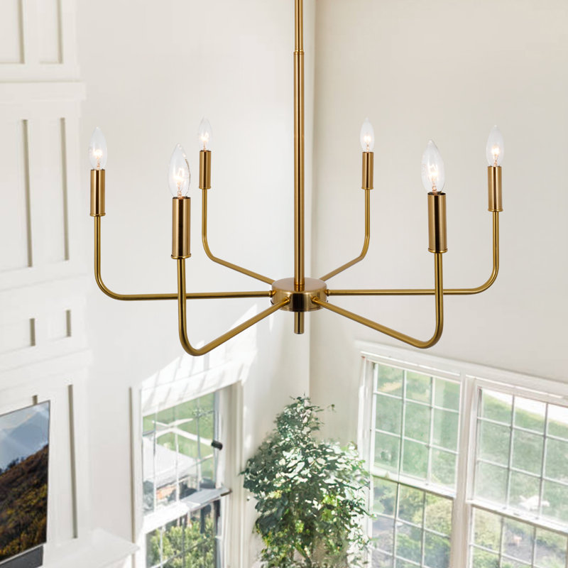 Plafonnier incliné à intensité variable de style lustre en cuivre de 34 po à 6 lumières à intensité variable