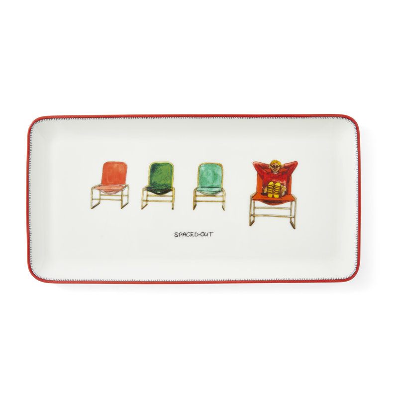 Spode Kit Kemp Doodles Sandwich Serving Platter - Red Border