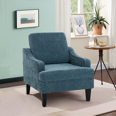 Modern Accent Chair For Bedroom Upholstered Reading Chair With Side Pockets Comfy Living Room Chairs Living Room Armchair For Office, Apartment ( Chenille)