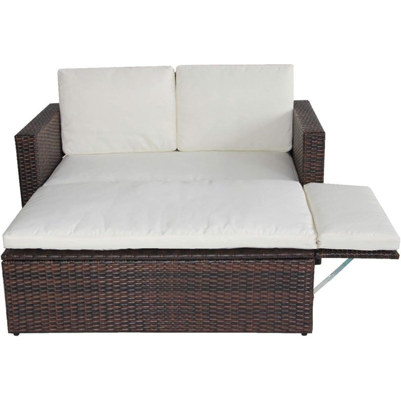 Obeng 119cm Wide L-Shaped Powder Coated Steel Patio Daybed with Cushions, Beige, Brown