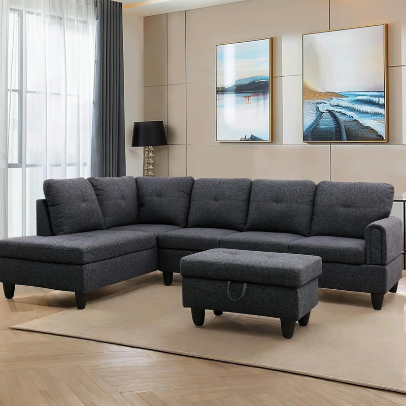 3-piece Linen Sectional Sofa, Left Hand Facing