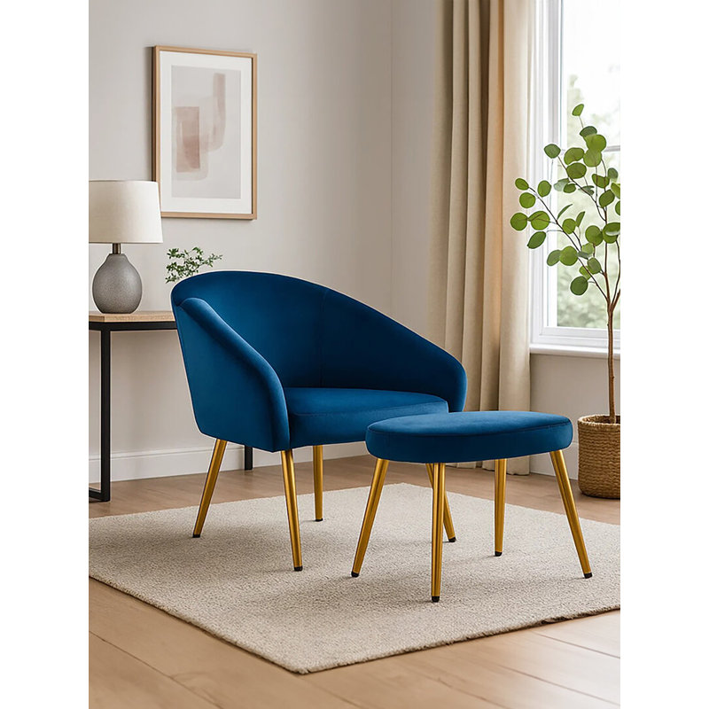 72cm Wide Velvet Footstool Ottoman, Blue