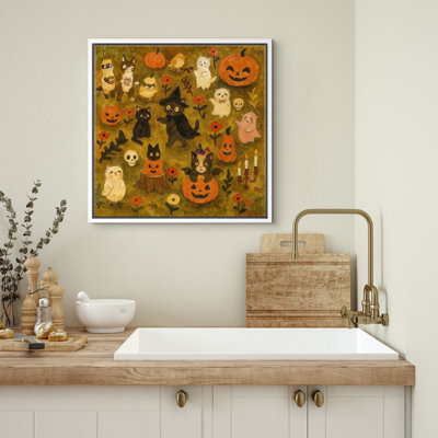 Cute Ghost Wall Art Framed Canvas Print Halloween Wall Decoration