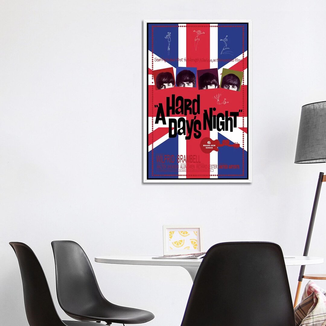 Leinwandbild A Hard Day's Night Film Poster (Union Jack Background) von Radio Days