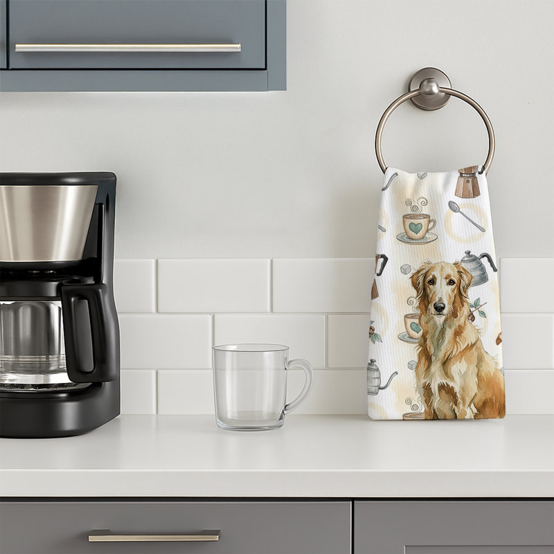 Wheaten Scottish Deerhound Coffee Bar Kitchen Towel, Wheaten Scottish Deerhound