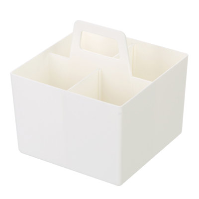  Serviteur de condiments en plastique blanc à 4 compartiments avec poignée de transport - Organisateur de restaurant et d'organisation de maison indispensable pour les ustensiles, serviettes de table et bouteilles de condiments, 1265