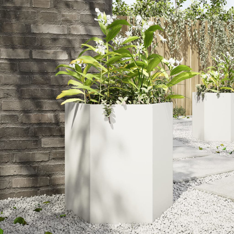 Alivya Metal Elevated Planter, Silver, 17.72" H x 18.11" W x 15.75" D