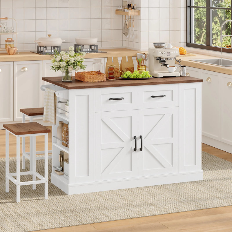 Buffet de ferme extensible l 47,2 po avec abattants et prises de courant | Chariot de service mobile et armoire de rangement
