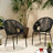 Modern Outdoor Chair Pair - Weave, Black Polished Iron, 28.26" W X 25.31" L 33.59" H Chairs Streamlined Style, Woven , Iron Frame,