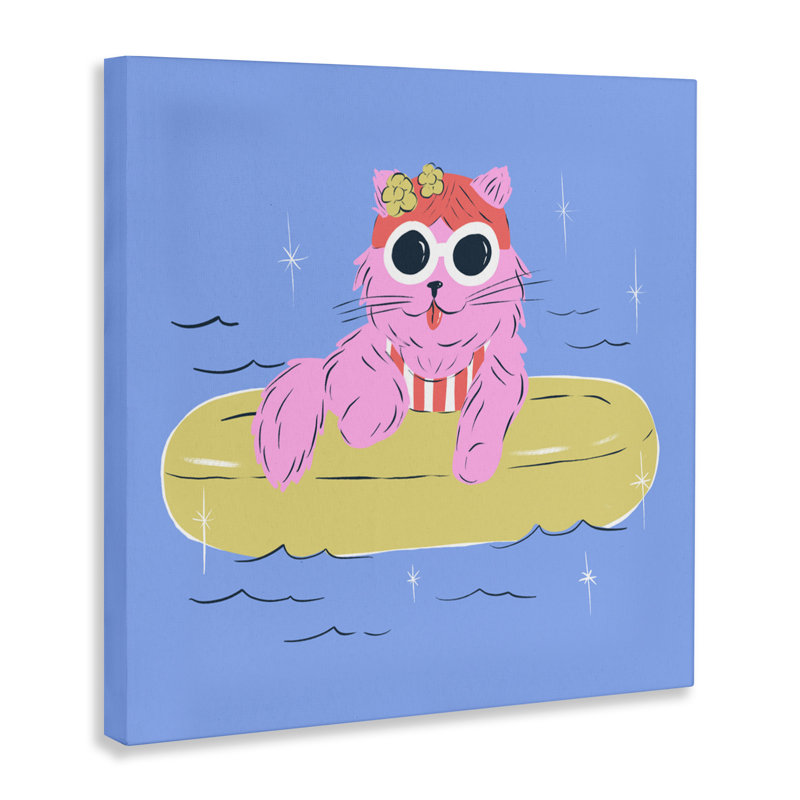 Summer Pool Float Cat Canvas, design by Krissy Mast, 17" H x 17" W
