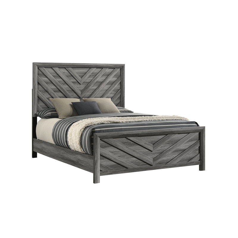 Lit simple gris moderne, offrant une chambre luxueuse avec structure en bois