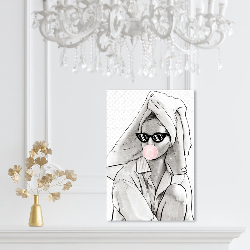 «Take A Break, Luxury Bathtime Bubblegum Woman Glam White» par Oliver Gal - impression sur toile tendue, L 10 po x H 15 po