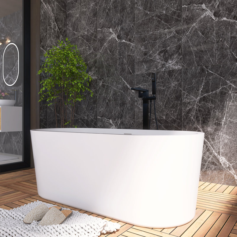 Baignoire de trempage autoportante 59 po en acrylique blanc lustré 59 po