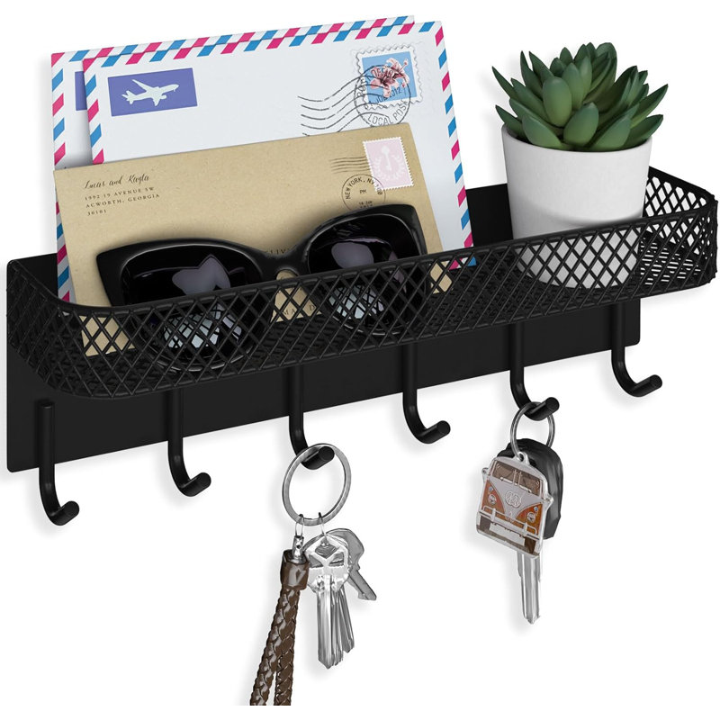 Porte-clés mural - Porte-clés décoratif en acier inoxydable avec 6 crochets pour chapeaux, sacs et laisses