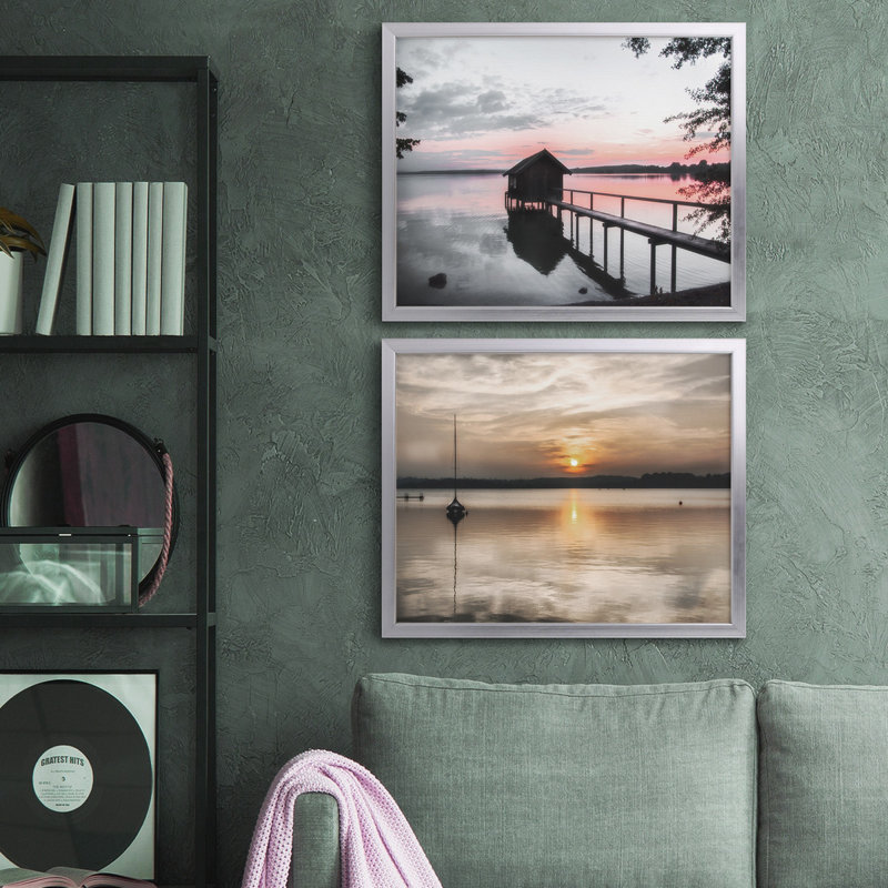 " October Sunset " 2 - Pieces, Silver Framed Canvas, No Mat