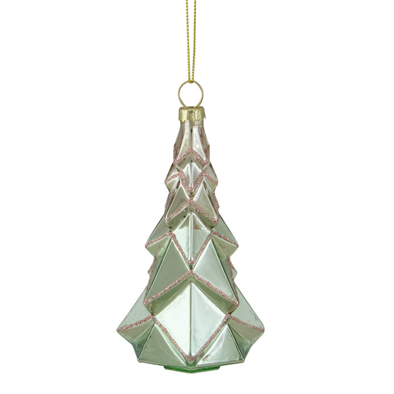Ornement de Noël 5 po vert avec verre scintillant rose
