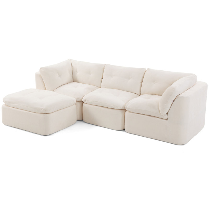 Canapé de salon moderne de style nuage, canapé convertible en forme de L sans cadre (avec repose-pieds), canapé surdimensionné confortable en chenille surdimensionné à 4 places, canapé modulaire modulaire