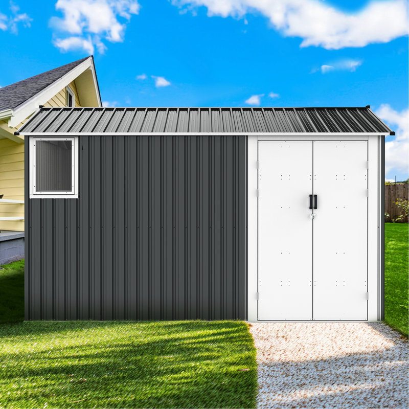 Remise en métal 8 x 12 pi avec structure de plancher et porte à double charnière - ventilation de rangement gris foncé