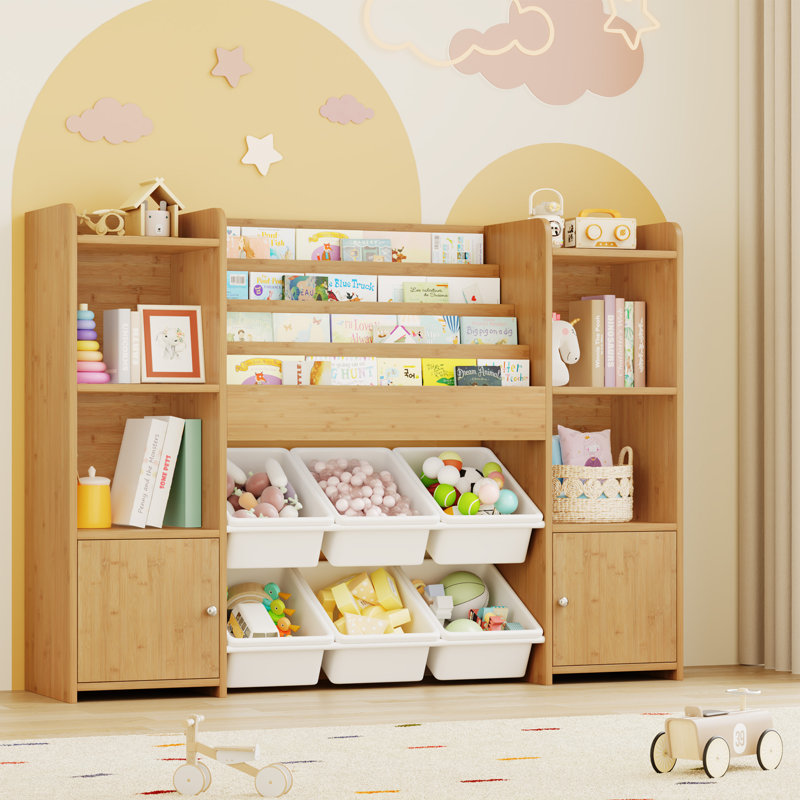 47.2" W Kids Bookshelf with 6 Storage Cubbies, Toy Organizer with Storage Shelves, for Playroom, School, Wood