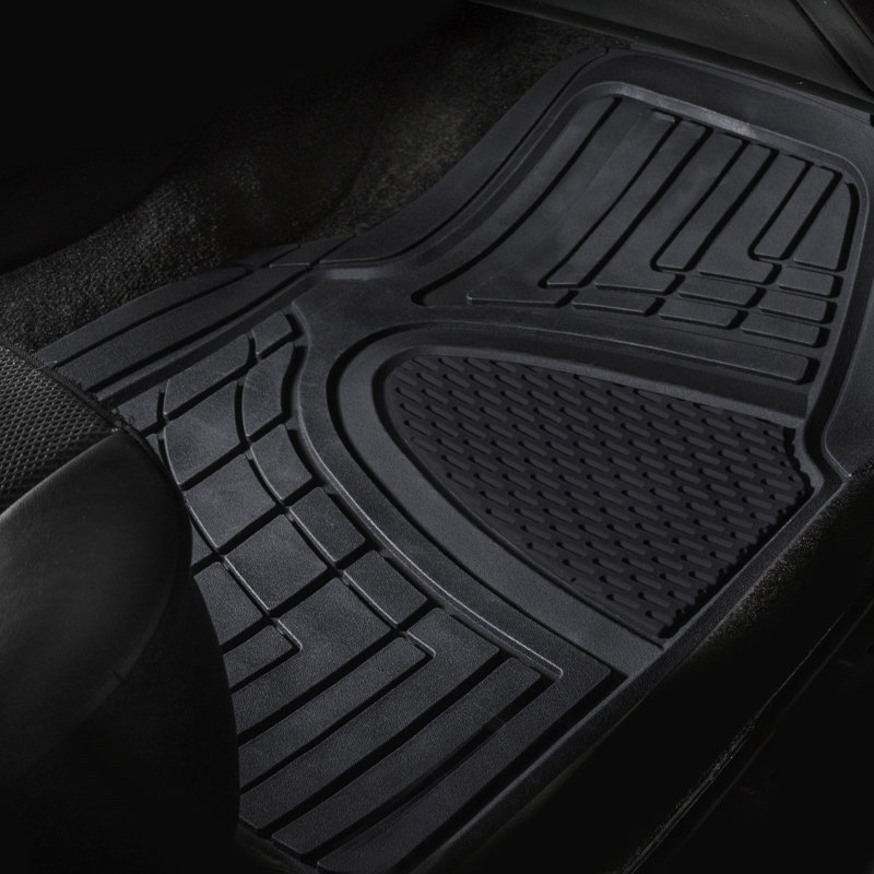 Premium Tall Channel Trimmable Non-Slip Rubber Floor Mats Full Set, Black