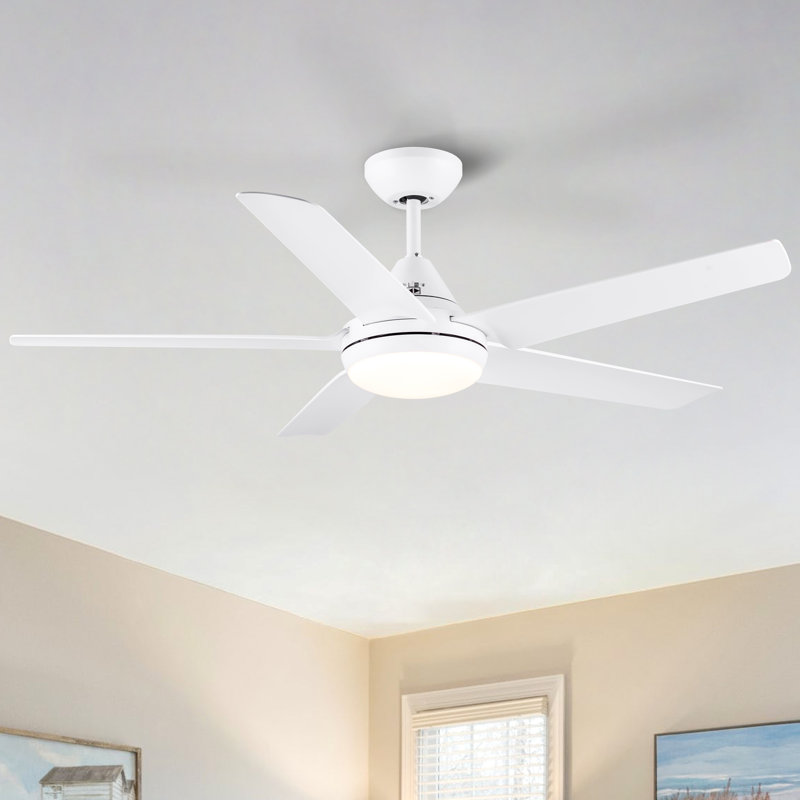Ventilateur de plafond 5 lumières Modern, Blanc avec pales blanches