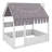 Childrens House Floor Bed with Tent, Lights, Fence Railings and Three Storage Shelves-15397801