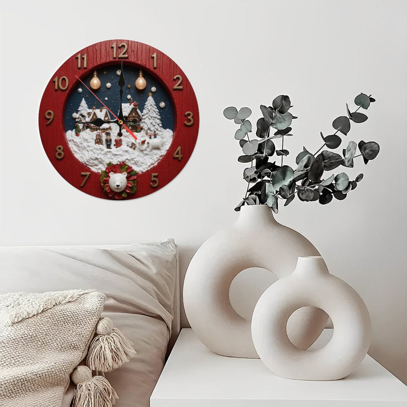 Horloge de Noël-Village enneigé