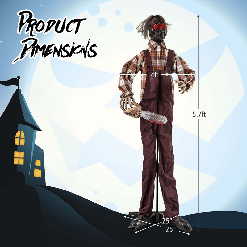 Halloween Animatronic Shaking Haunted Man W/ Chainsaws Life Size Scary Bio-human W/ Sound Activated Design & Control Button 