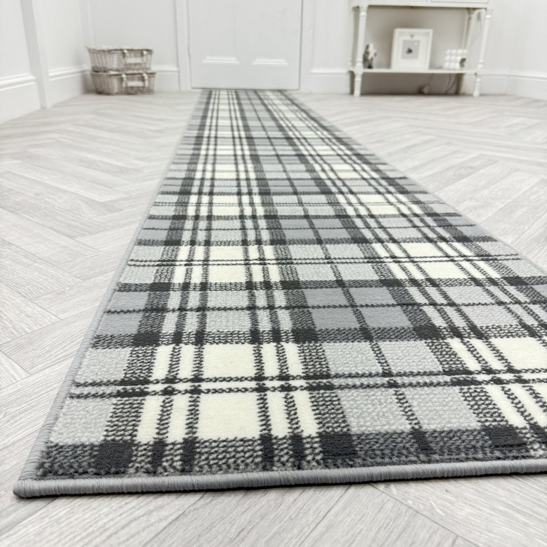 Tartan Grey Hallway Runner Rug â Soft, Comfortable & Durable Carpet for Hall, Kitchen & Corridor