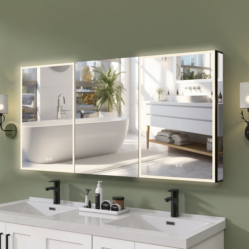 Miroir rectangulaire noir en aluminium avec prise de courant encastré ou à fixation en surface Beatta, Gauche