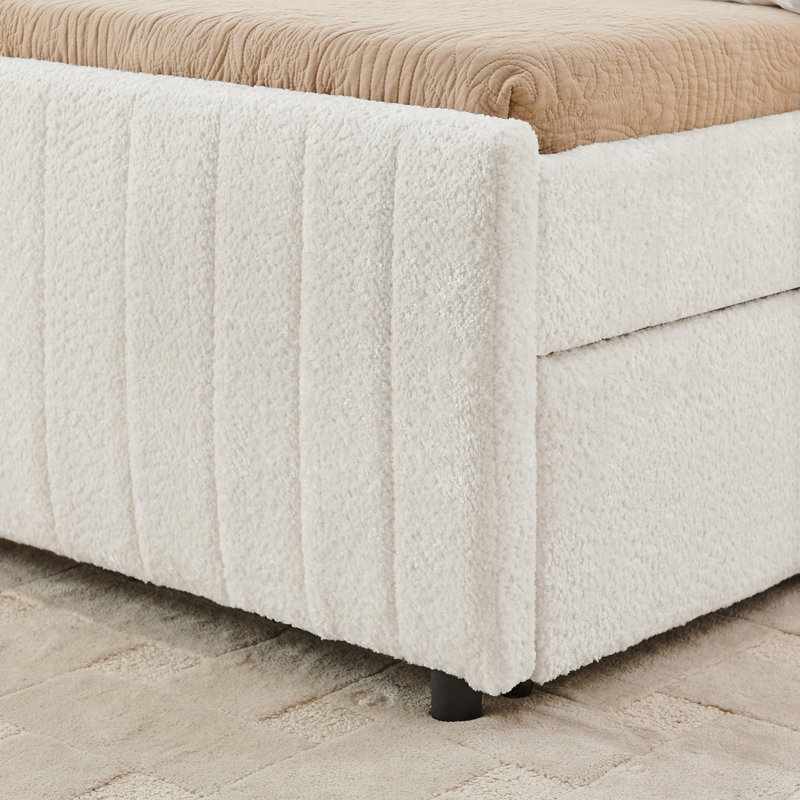 Lit simple tapissier avec lit gigogne escamotable, Beige, Twin