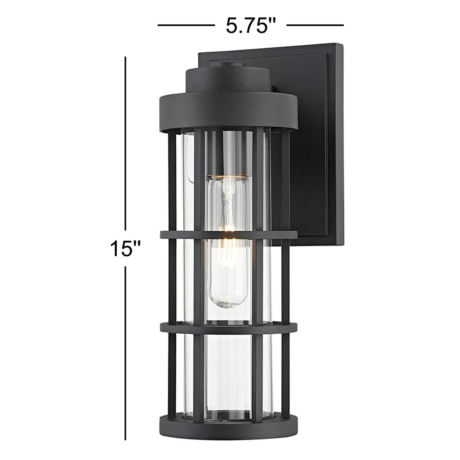 Outdoor Wall Lantern, Textured Black, 15" H x 4.75" W x 5.75" D
