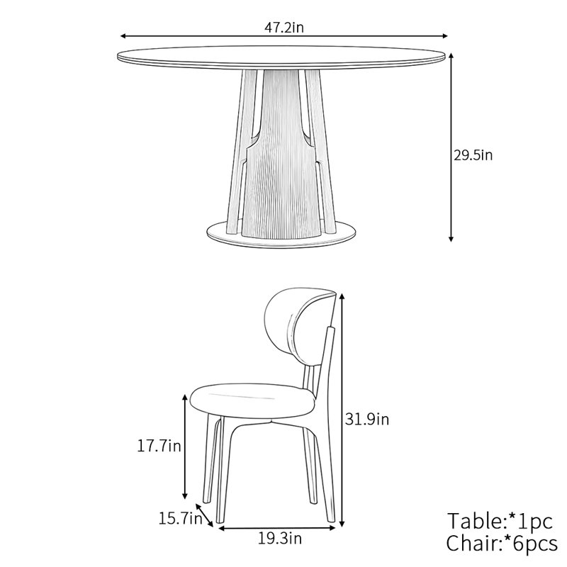 Ensemble de table de salle à manger French French, H 29,5 po x L 47,2 po x l 47,2 po