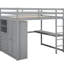 Lit mezzanine double pleine grandeur avec bureau intégré, garde-robe et unités de rangement pratiques-288488702