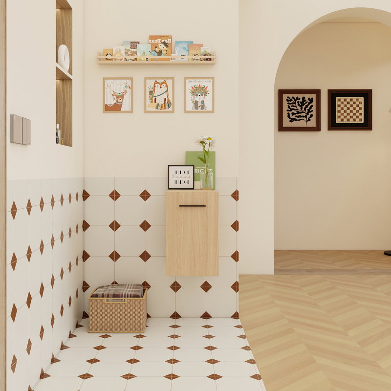 Meuble-lavabo flottant, rangement mural en contreplaqué avec deux poignées, peu encombrant et durable