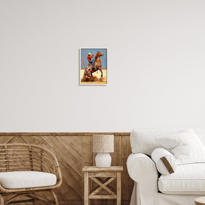 « Modern Cowboy And Horse» par Julie T. Chapman, H 14 po x l 11 po x P 1,5 po, Giclée encadrée blanc bord de mer