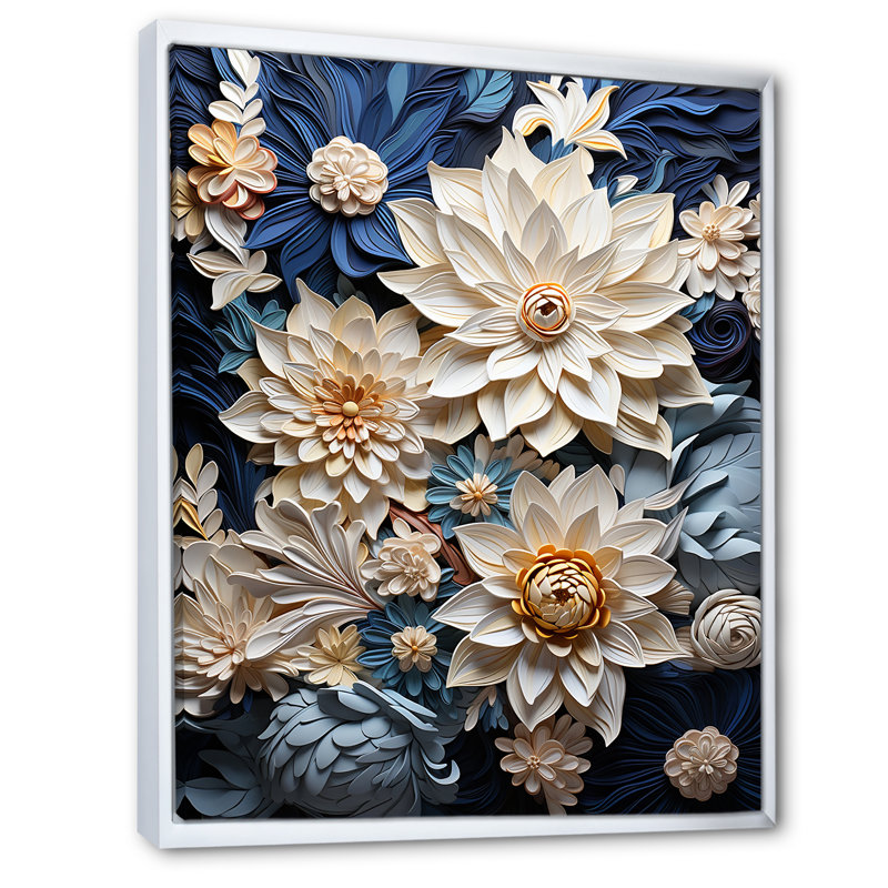 «Paper Mache Flower Blossums Radiance» sur toile, Cadre flottant blanc, H 32 po x l 24 po