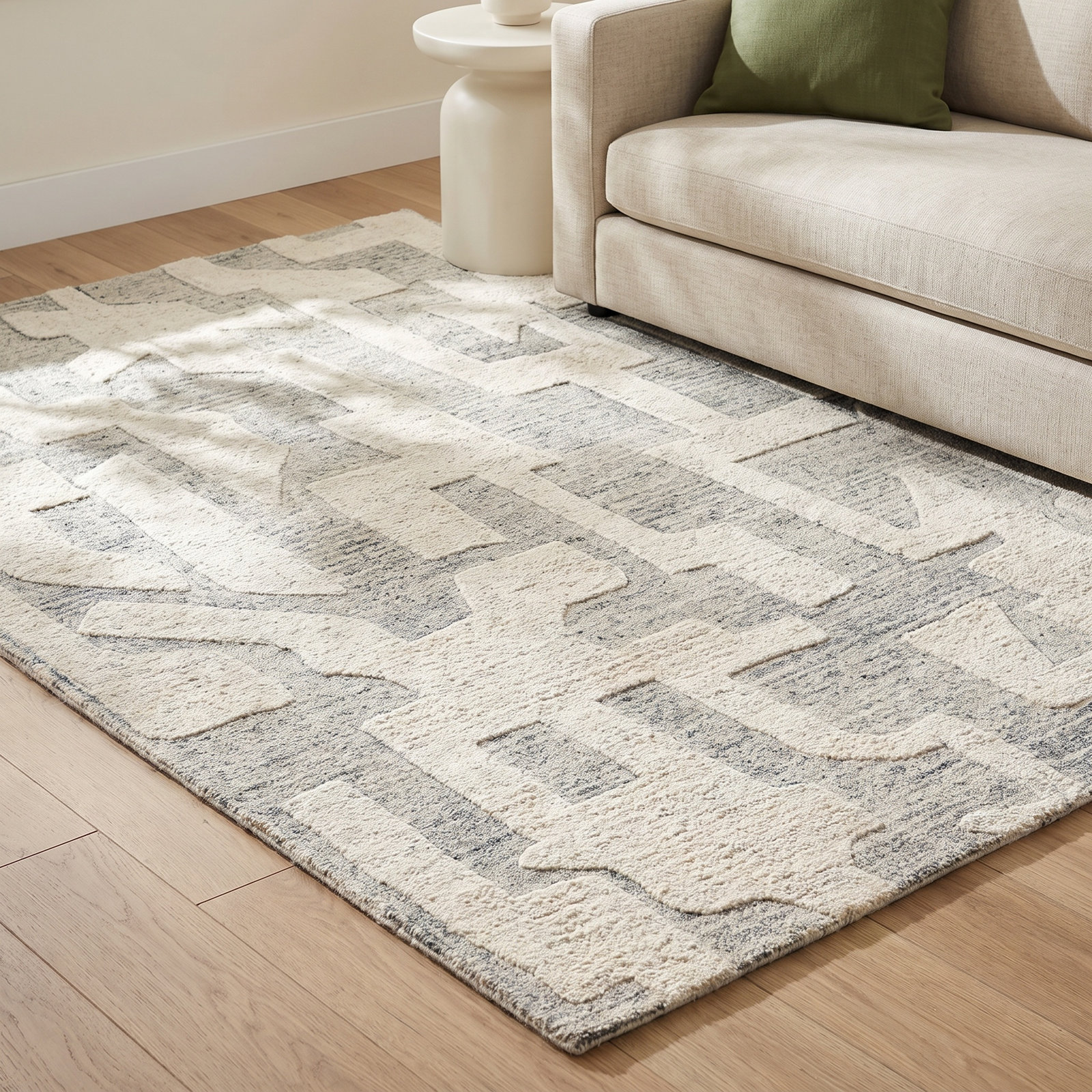 Gray Cream Hand-Tufted Abstract Rug, Rectangle 9'6" x 13'6"