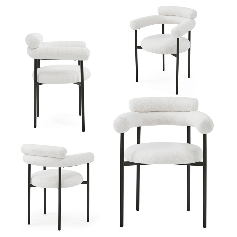 Rylan Upholstered Armchair Dining Chairs, White/Black, 4