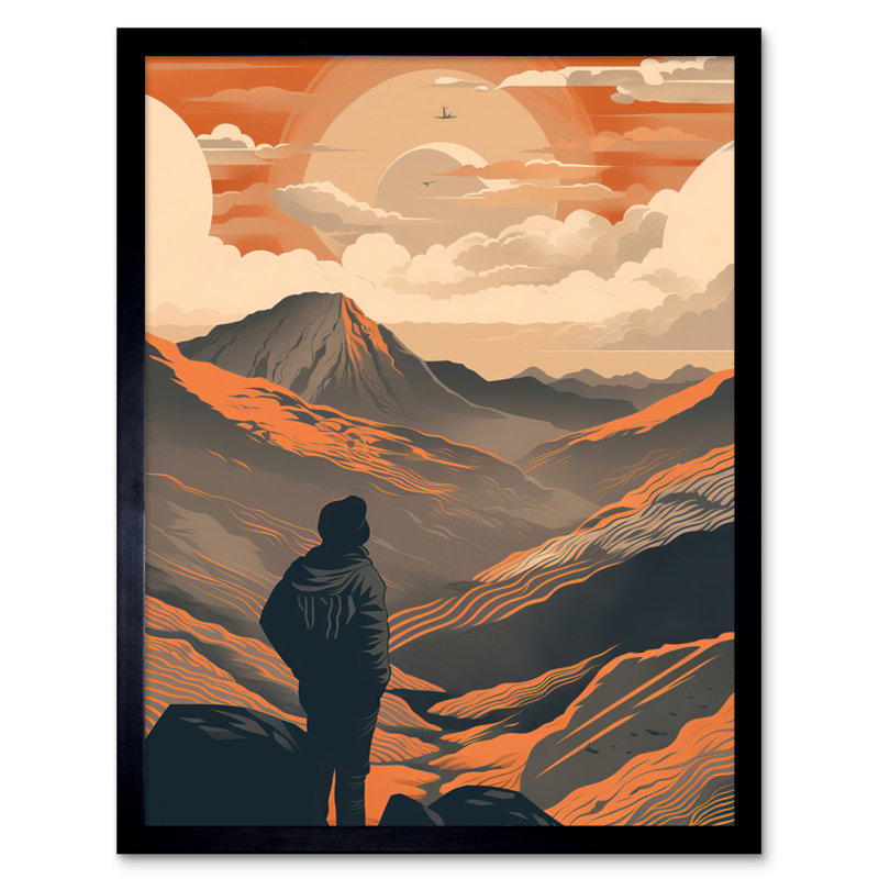 Gardnertown Hike To The Top Hiker On Mountain Peak Landscape - Single Picture Frame Print