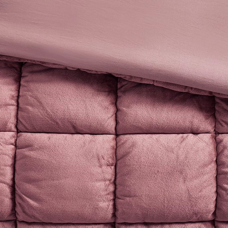 Édredon double / grand - 3 pièces, 100% velours, envers en microfibre, rembourrage en duvet synthétique, surpiqûres 3D, lavable à la machine, rose pour l'hiver