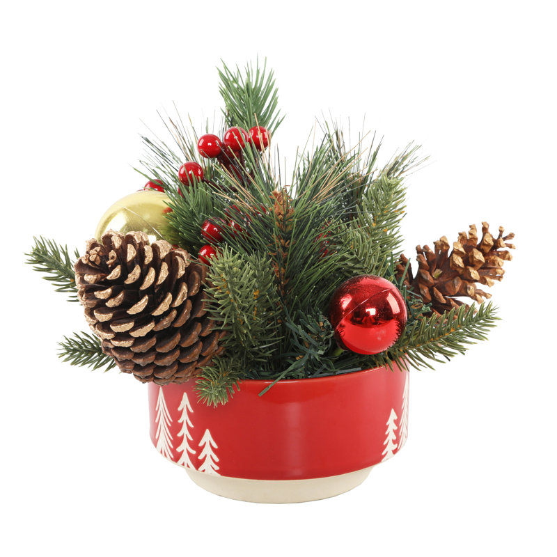 Arrangement floral de Noël en pot, Rouge, H 8,25 po x l 8 po x P 8 po