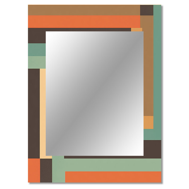 Rétro Mid-Century, graphique V - Mid-Century moderne grand miroir mural, miroir décoratif bleu, impression d'art en métal