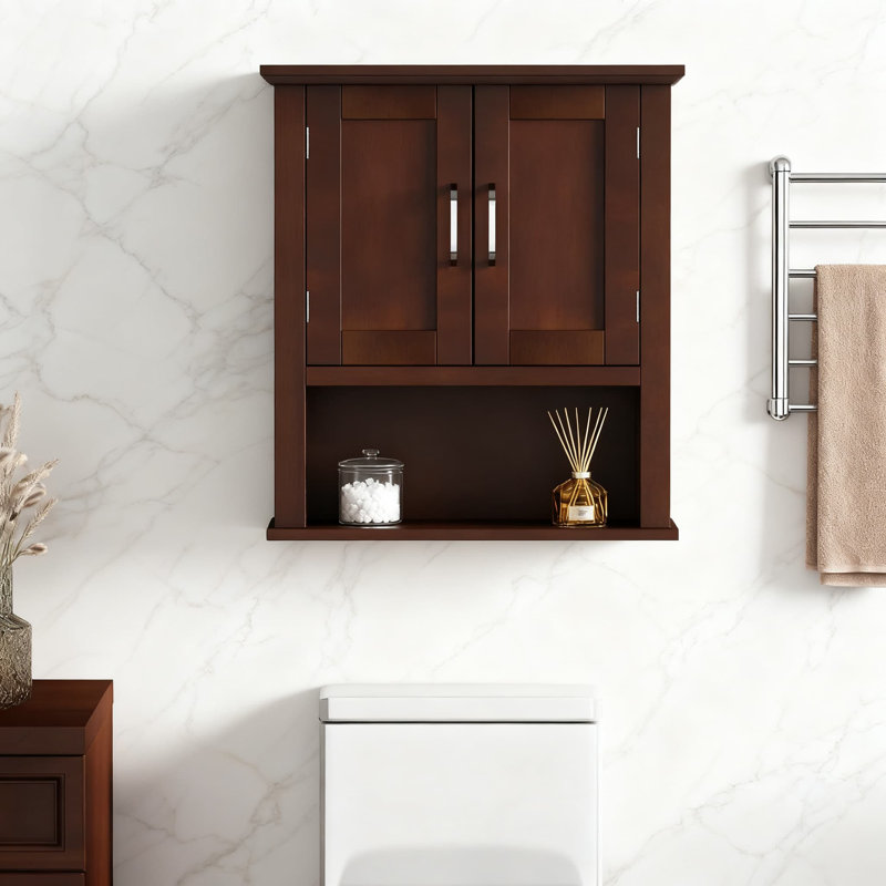 Armoire murale en placage de bois massif avec tablettes réglables, armoire à pharmacie rustique pour le rangement de la salle de bain, de la cuisine et du salon
