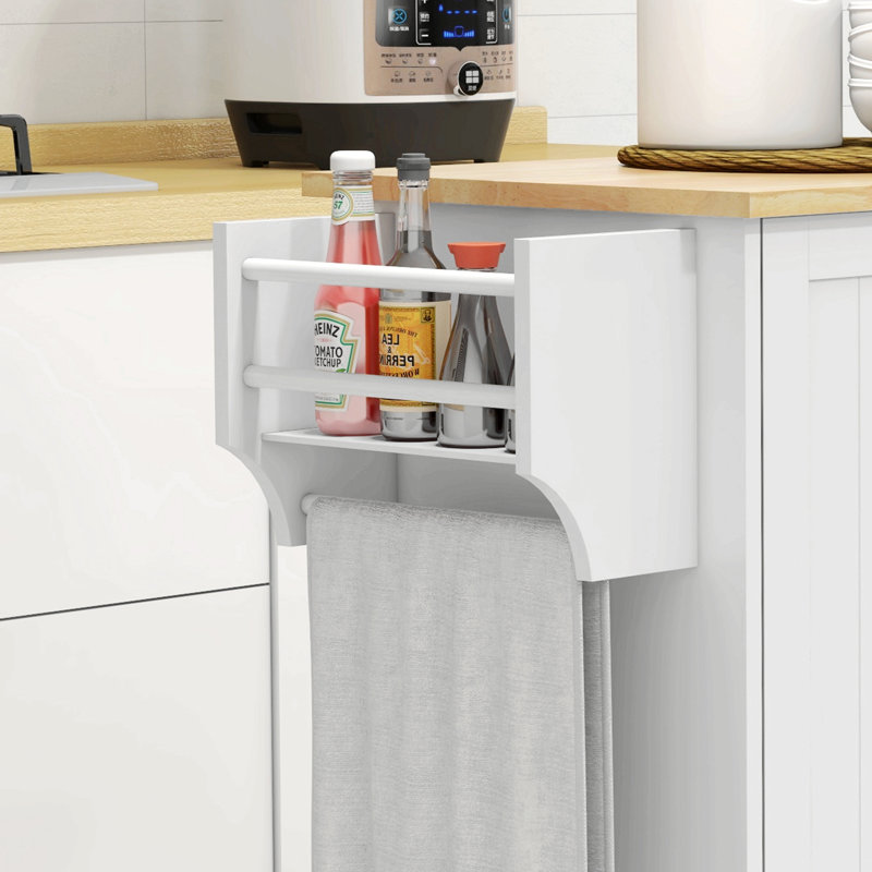 Îlot de cuisine sur roulettes, chariot de cuisine avec plateau en bois d'hévéa, tiroir, étagère à épices, porte-serviettes, armoire de rangement avec tablettes intérieures réglables