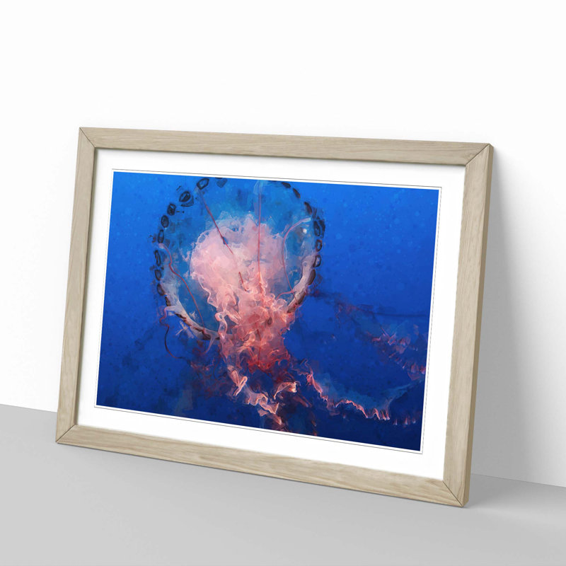 Jellyfish in Pink & Blue in Abstract - Framed Print, Oak, 40cm H x 60cm W x 2cm D