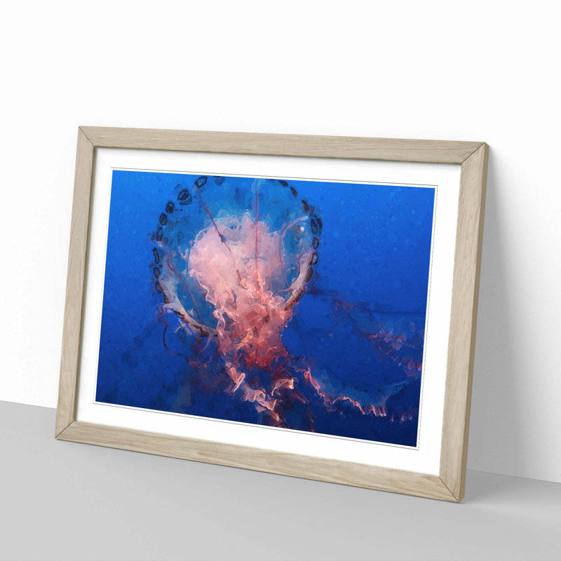 Jellyfish in Pink & Blue in Abstract - Framed Print, 35cm H x 50cm W x 2cm D, Oak