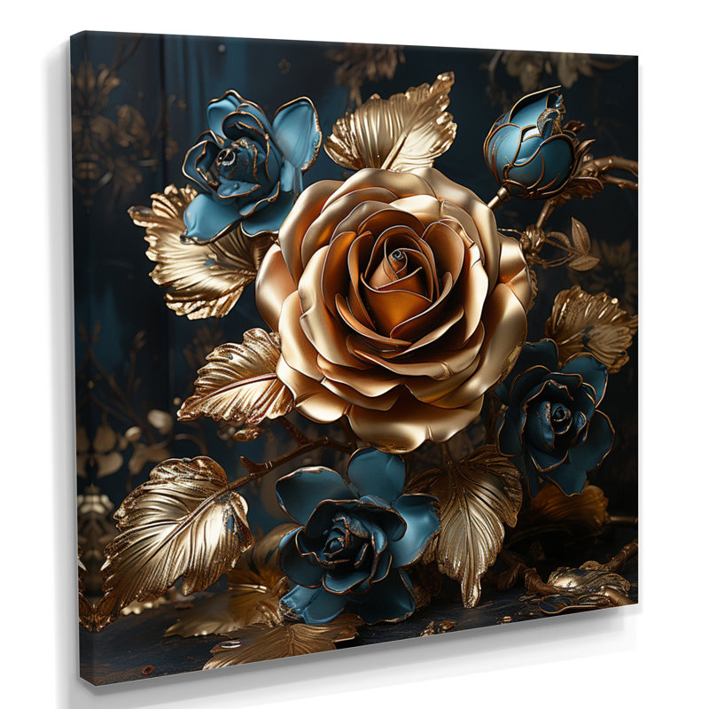 «Golden Rose», impression d'art mural «Roses», Toile tendue, H 36 po x l 36 po x P 1,5 po