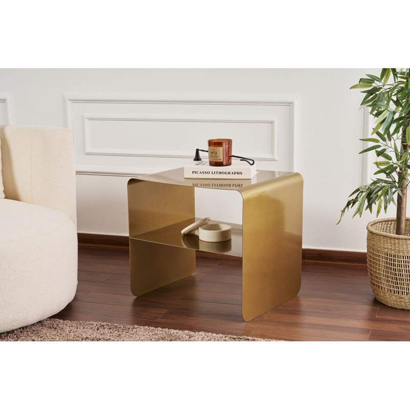 Modern Glam Side Table, Gold Finish, 17.7 x 22.0 x 20.5 inches | 100% Metal Construction, Sturdy & Stylish | Perfect for Living Room, Bedroom, or Office | Unique Novelty Design, Elevate Your Home Décor