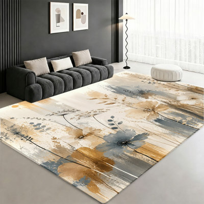 Tapis abstrait à coups de pinceau floral abstrait, motif botanique aquarelle, tapis antidérapant, décoration intérieure artistique pour salon, chambre à coucher, entrée, appartement
